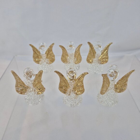 Giftco Clear Glass Angel Ornaments with Golden Glittery Wings Lot of 6 - Picture 5 of 16